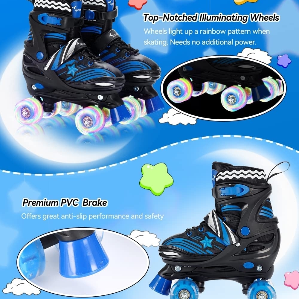 Sportneer Kids Roller Skates: 4 Size Adjustable Quad Skate (Sizes 12J-3)